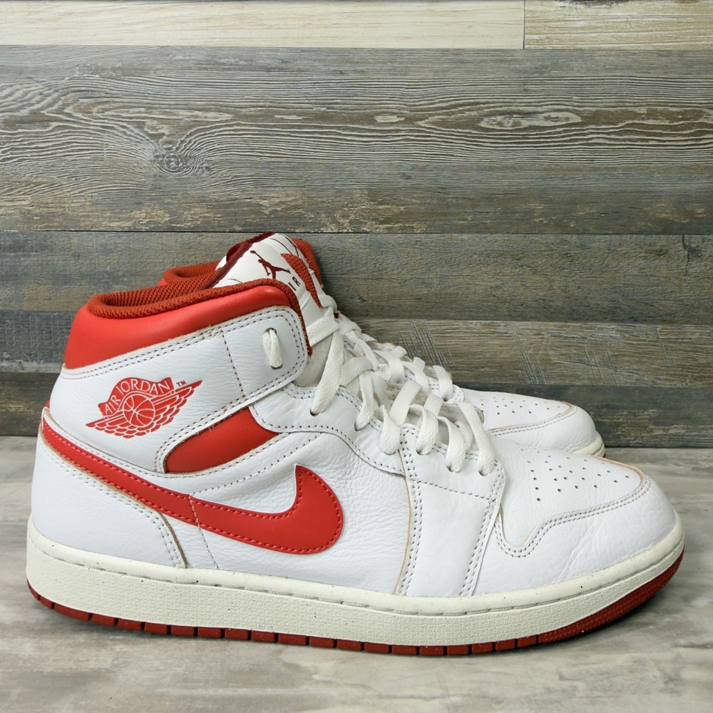 Nike Air Jordan 1 Mid SE "Dune Red" Mens Size 10.5 Sneakers White Red FJ3458-160
